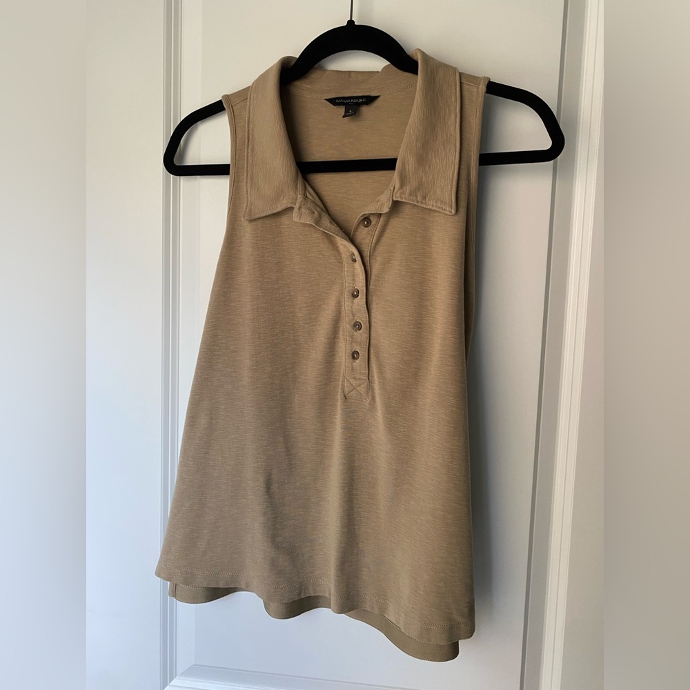 Banana Republic Tan Sleeveless Collared Tank Top Women’s Large - Picture 2 of 7